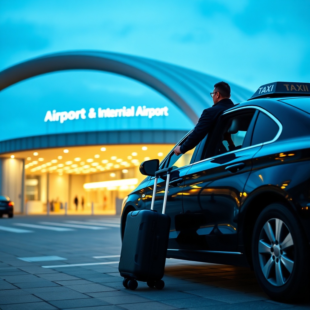 Private taxi transfer from Baku airport to city center, offering a comfortable and direct ride for travelers with luggage.